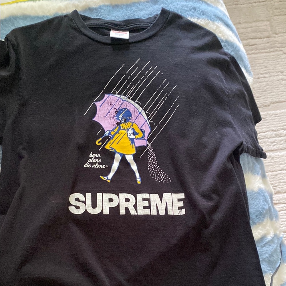 Supreme Black Tee with Purple and Yellow Graphic